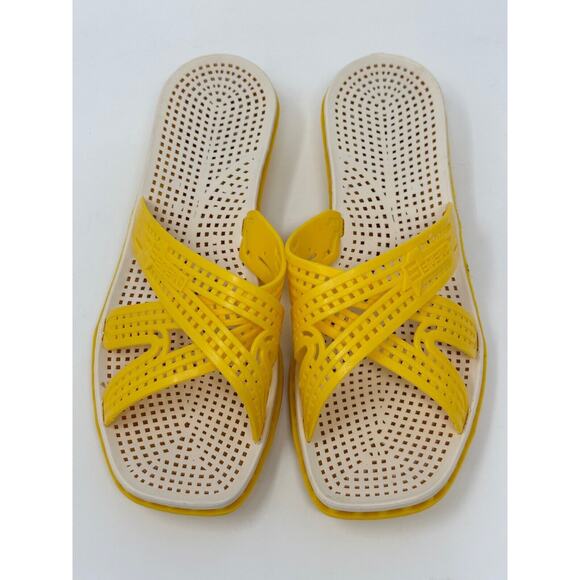 Vintage Sensi & C Pool Spa Wedge Sandals Assisi Italy Size 8 38 39 Yellow - Picture 2 of 10